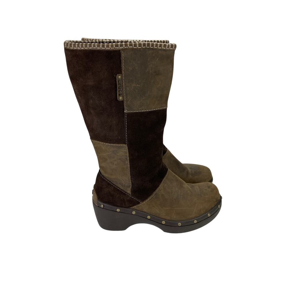 Crocs Boots Brown Leather Suede Cobbler Studded Patchwork Size 8